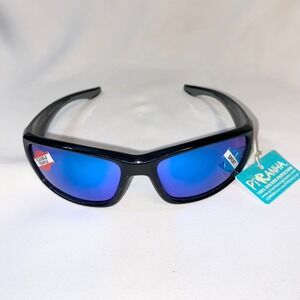 Piranha Sport Sunglasses Black Blue Mirror Lens 100 UVA UVB Protection